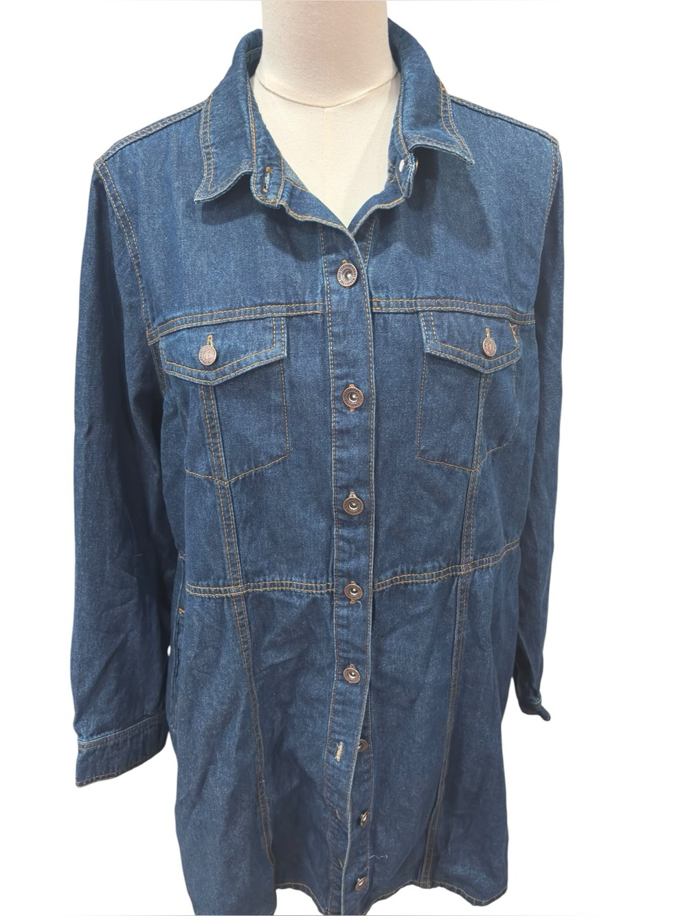 FRYE Denim Shirt Dress XL Dark Wash Button Front Long Sleeve Western Jean Dress